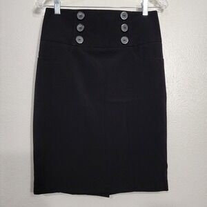 BCX Skirt Juniors Size 7‎ Button Accents Stretch Pencil Skirt Black